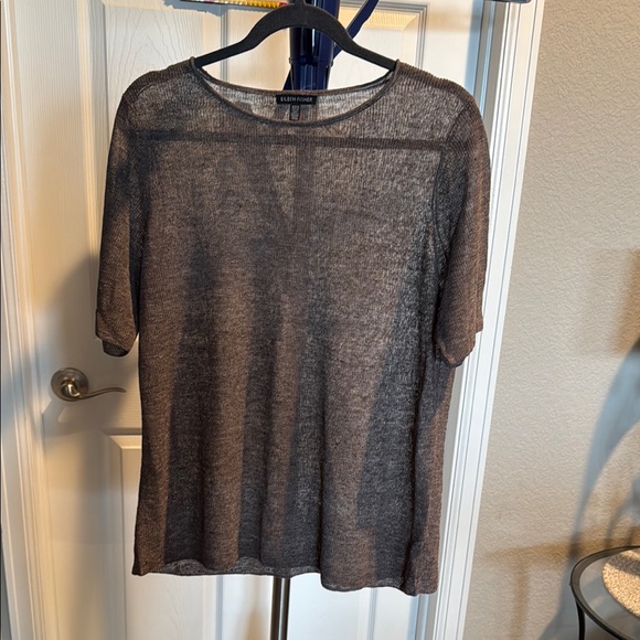 Eileen Fisher Tops - Eileen Fisher short sleeve linen nylon blend Chocolate top. Size Large